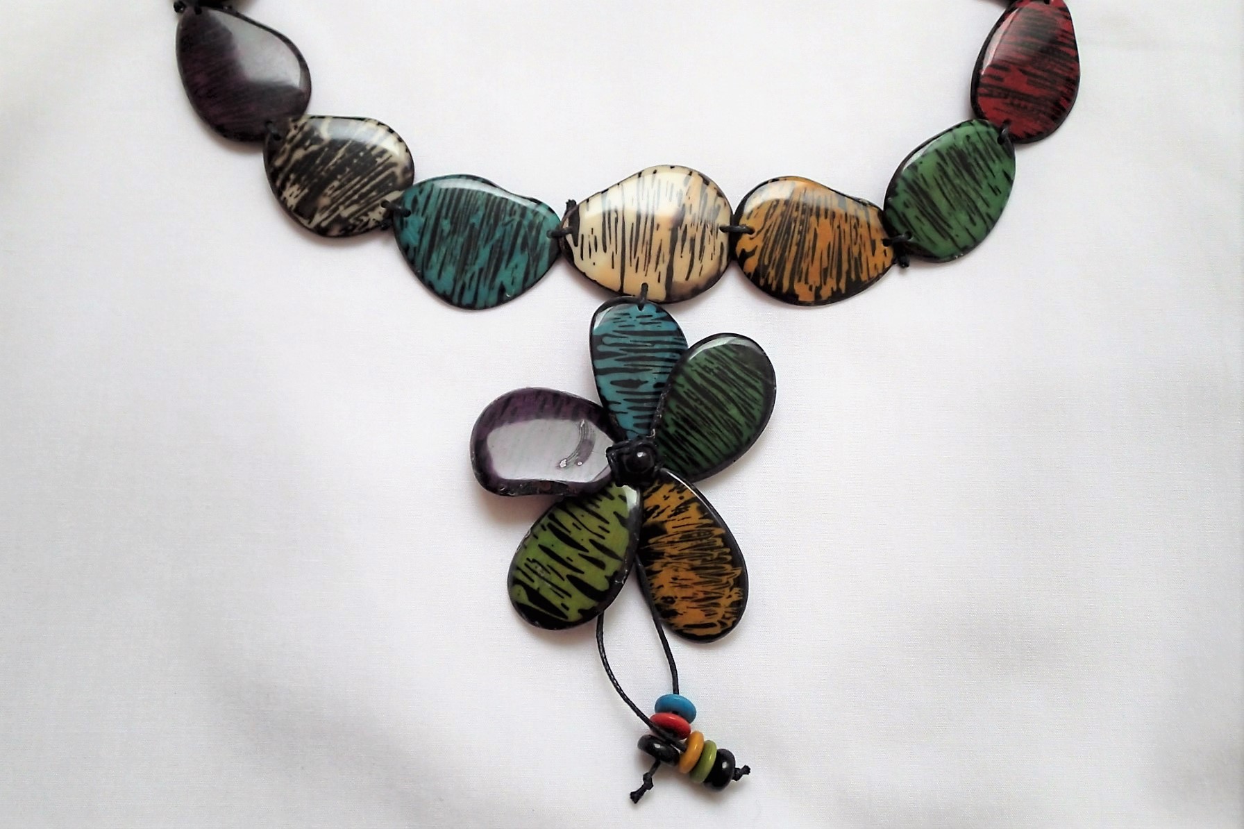 Striped Tagua Slice Necklace