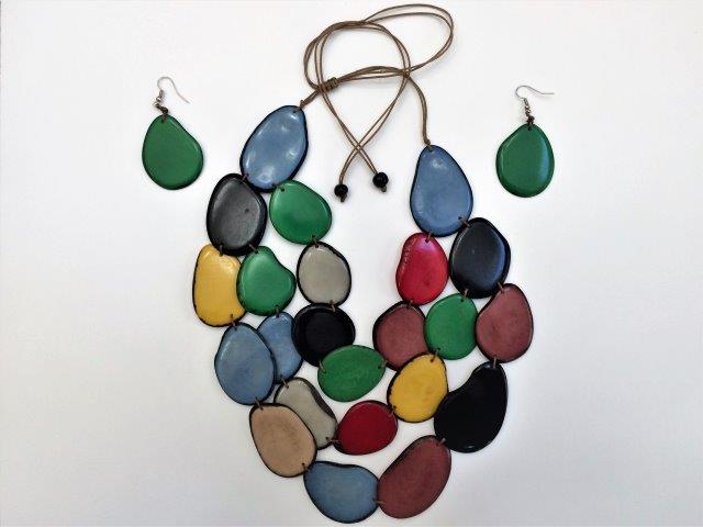 Tagua Slice Necklace (3 loops, multi-color)