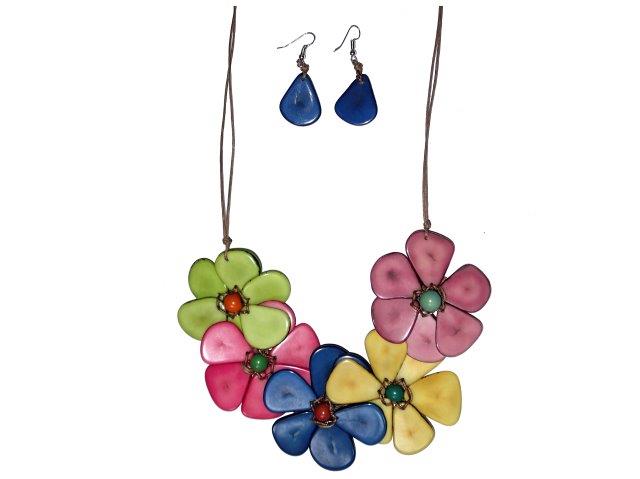 Five Flower Tagua Slice Necklace